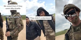A TikTok video of U.S. Soldiers talking about Mia Khalifa