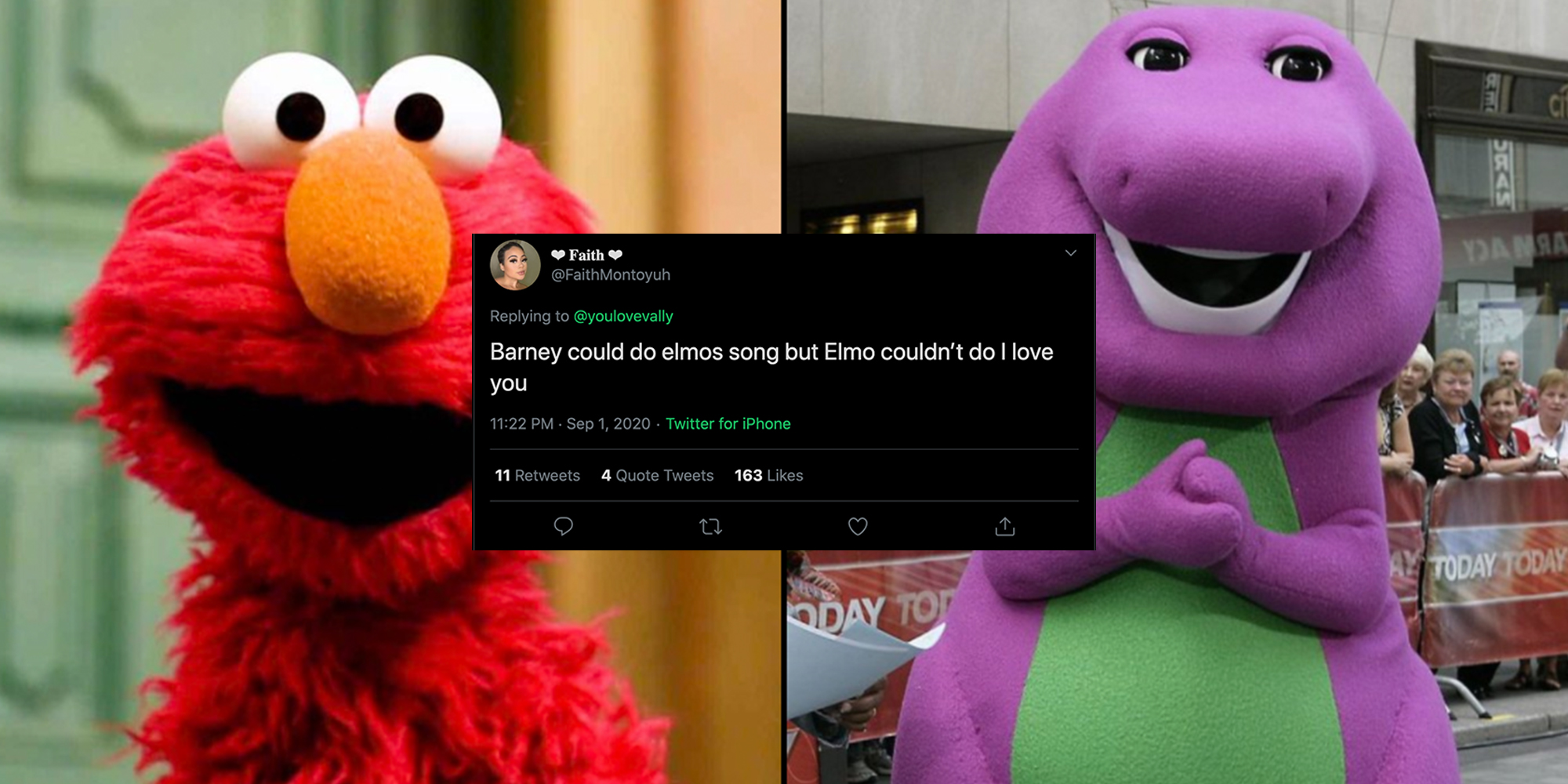 elmo and barney memes