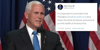 Vice President Mike Pence next to a tweet