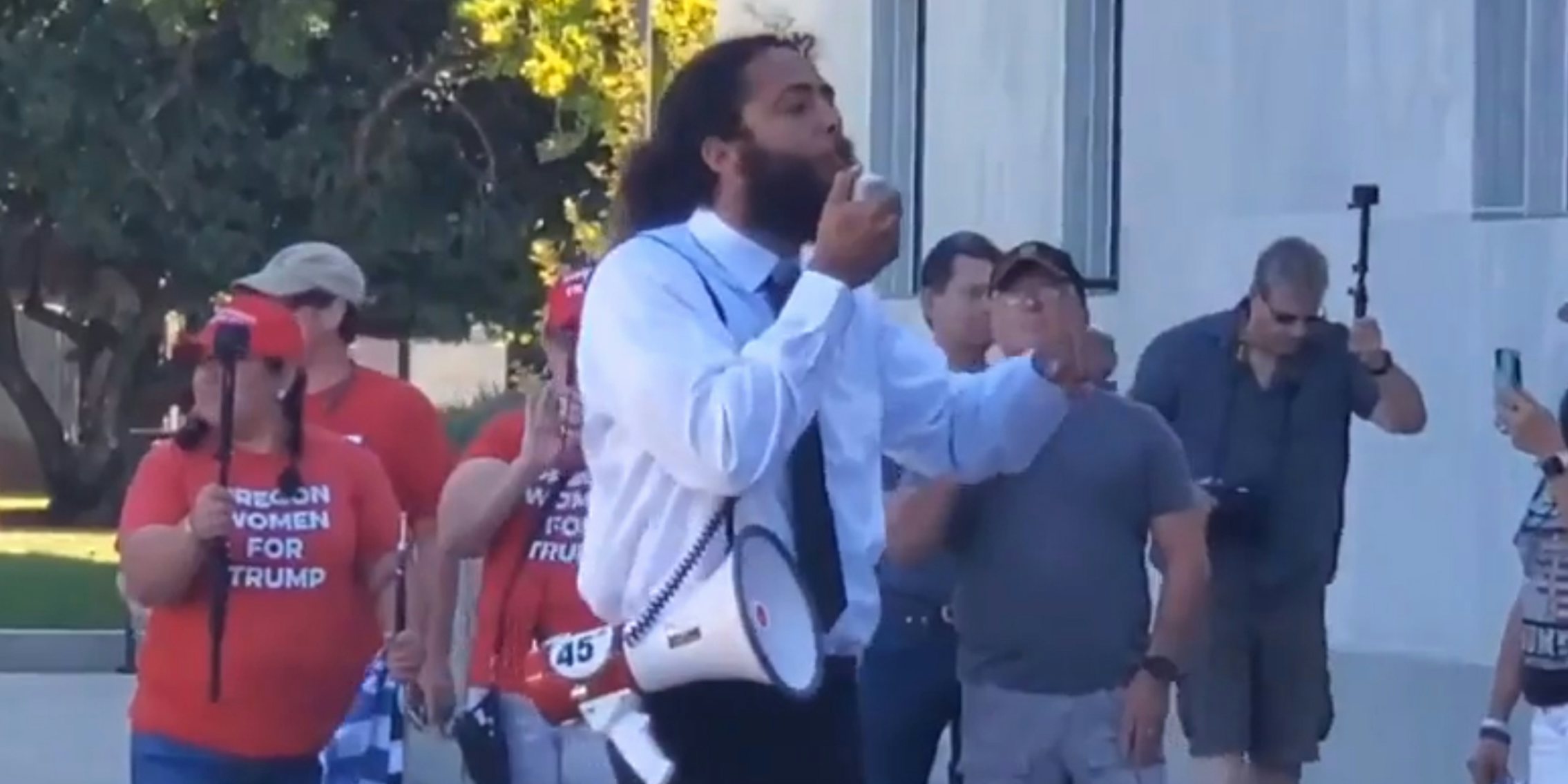 trump preacher on megaphone calls for democrats to be shot dead in the street