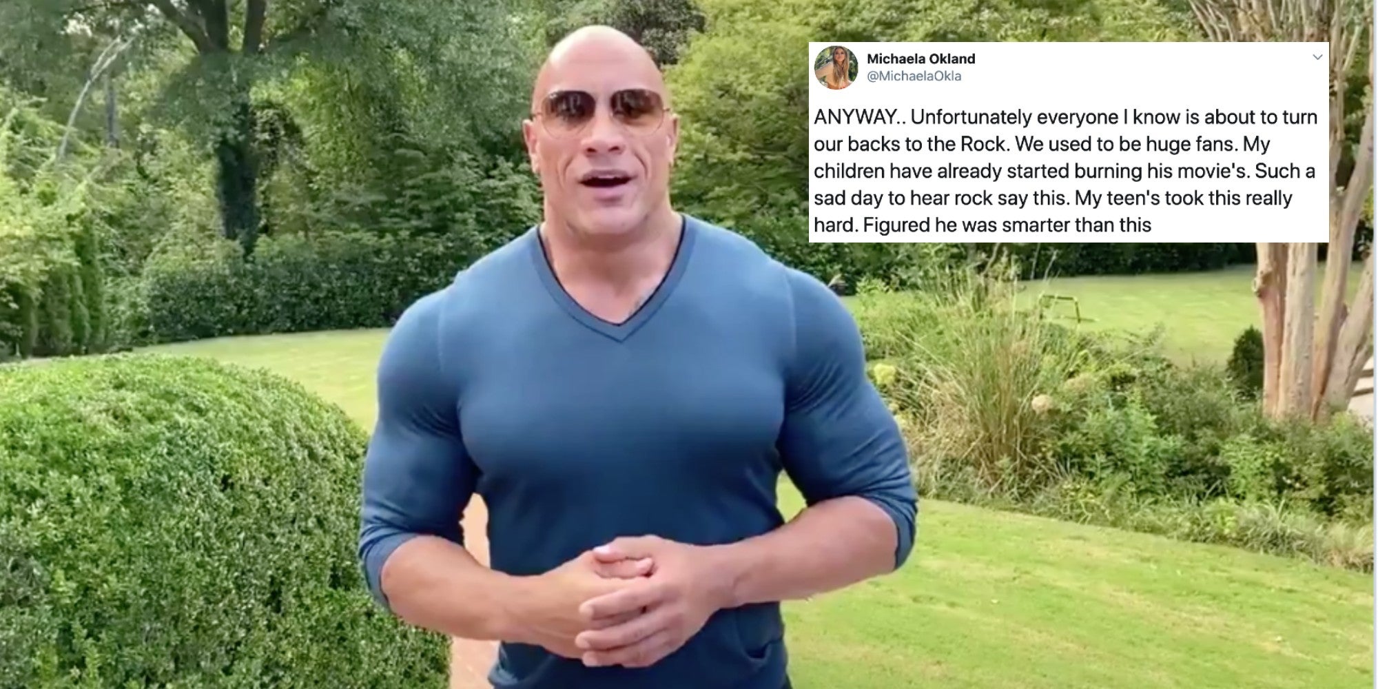 The Rock next to a tweet