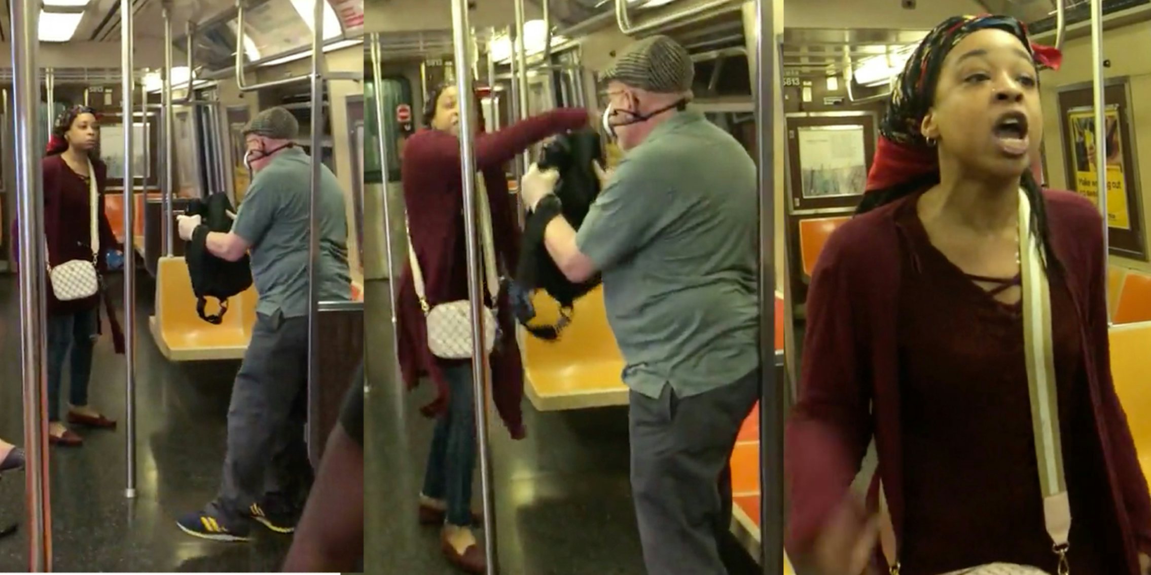 A woman assaults an old man on a train over a mask dispute
