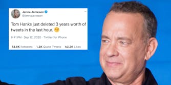 Hollywood actor Tom Hanks next to a tweet from Jenna Jameson