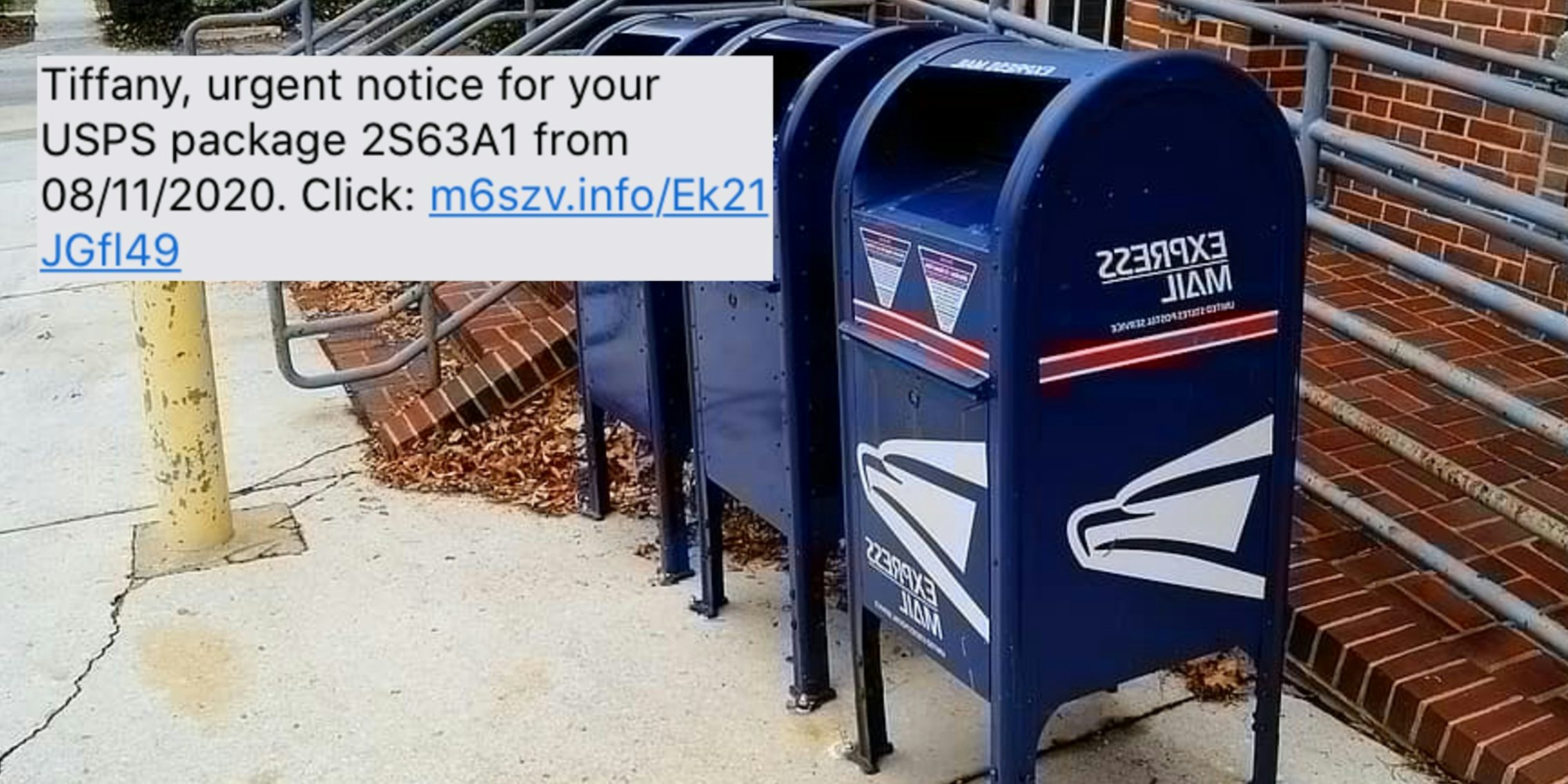 USPS mailboxes next to a phishing scam