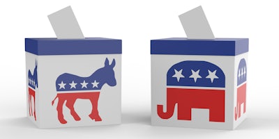 election night coverage 2020 election democratic and republican symbols on ballot boxes