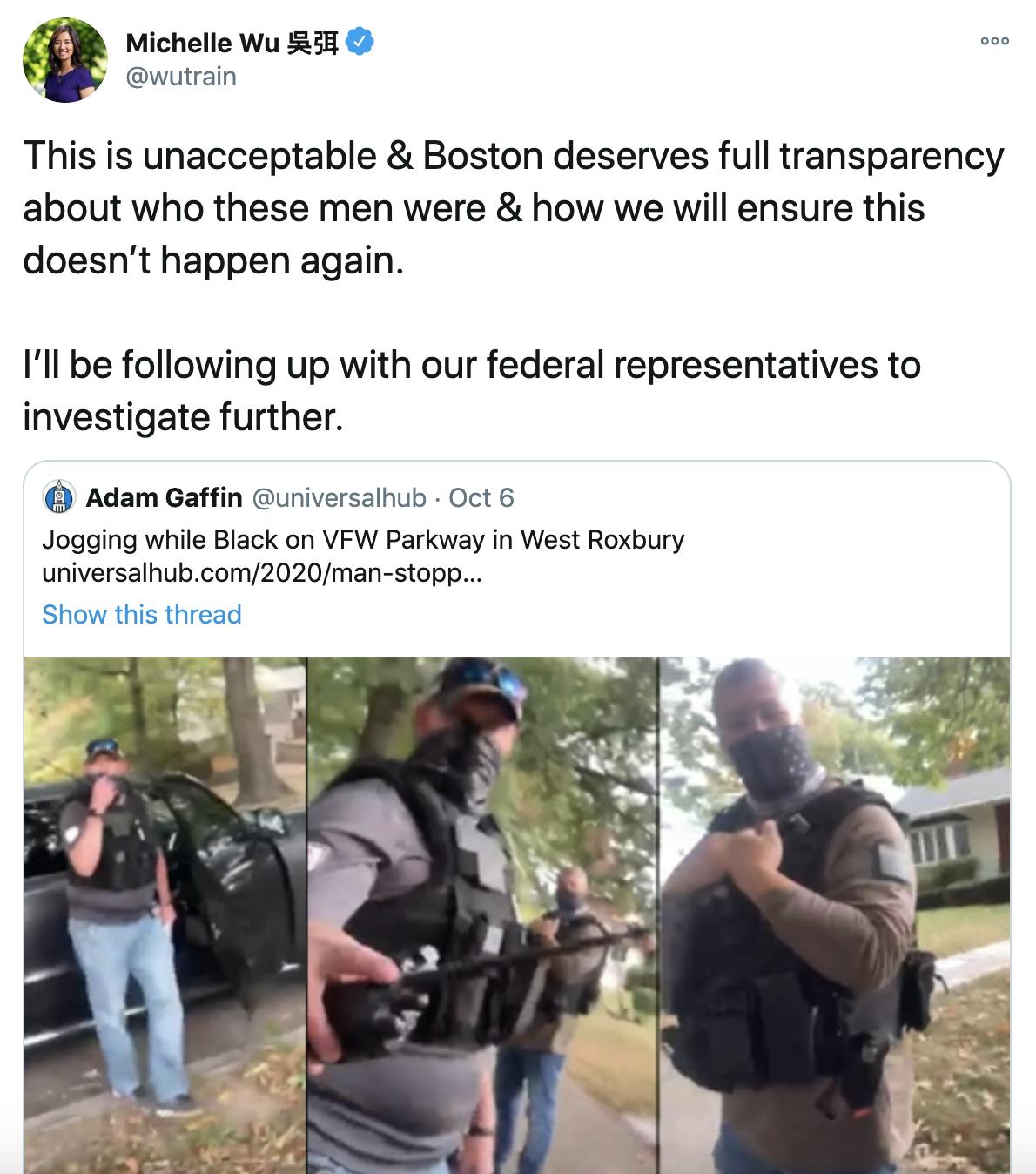 This is unacceptable & Boston deserves full transparency about who these men were & how we will ensure this doesn’t happen again. I’ll be following up with our federal representatives to investigate further.
