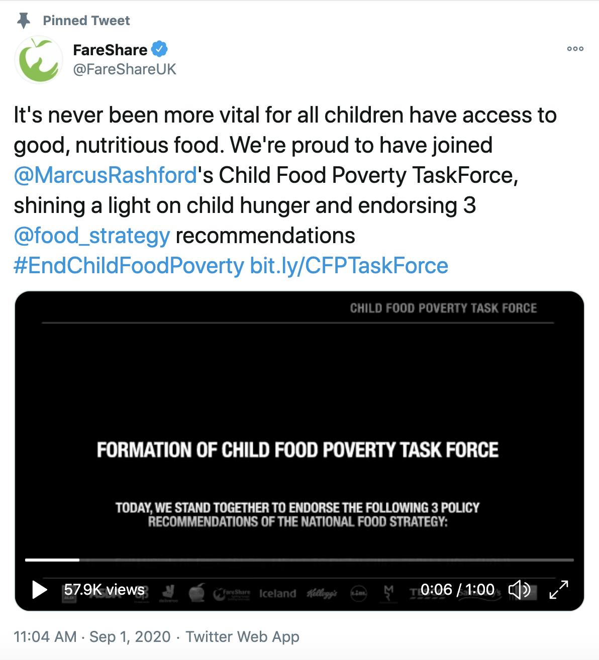 It's never been more vital for all children have access to good, nutritious food. We're proud to have joined @MarcusRashford 's Child Food Poverty TaskForce, shining a light on child hunger and endorsing 3 @food_strategy recommendations #EndChildFoodPoverty http://bit.ly/CFPTaskForce