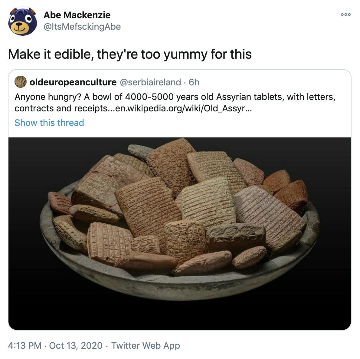 'Make it edible, they're too yummy for this' embed of original tweet