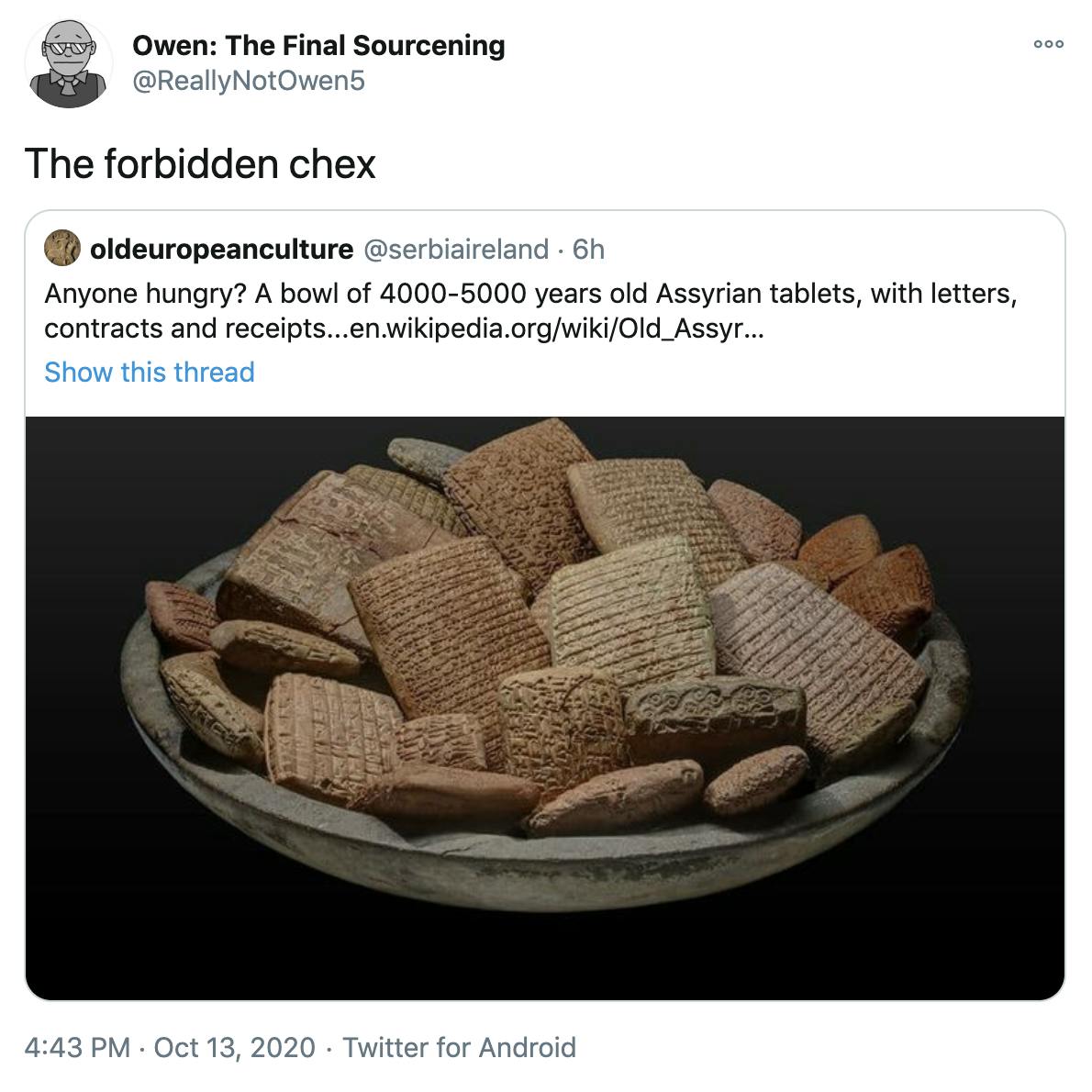'The forbidden Chex' embed of original tweet