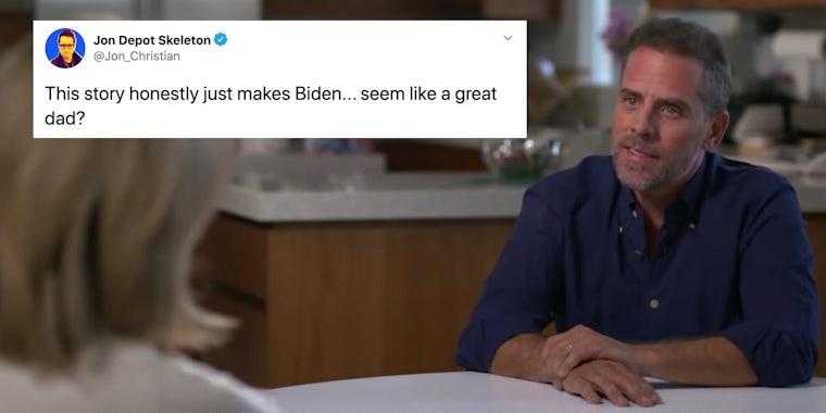 Hunter Biden next to a tweet