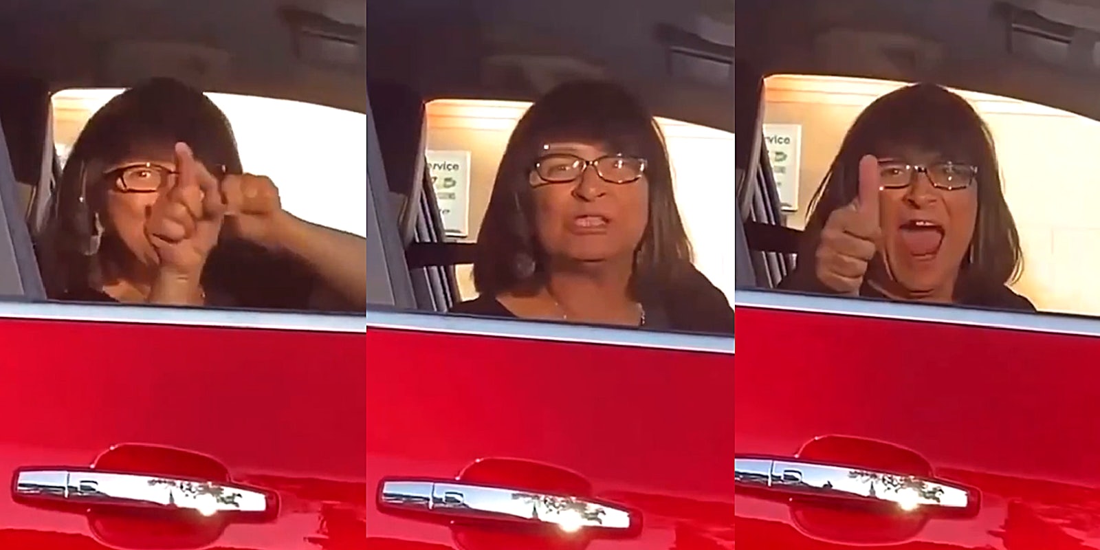 woman dancing and chanting racial slurs at other drivers