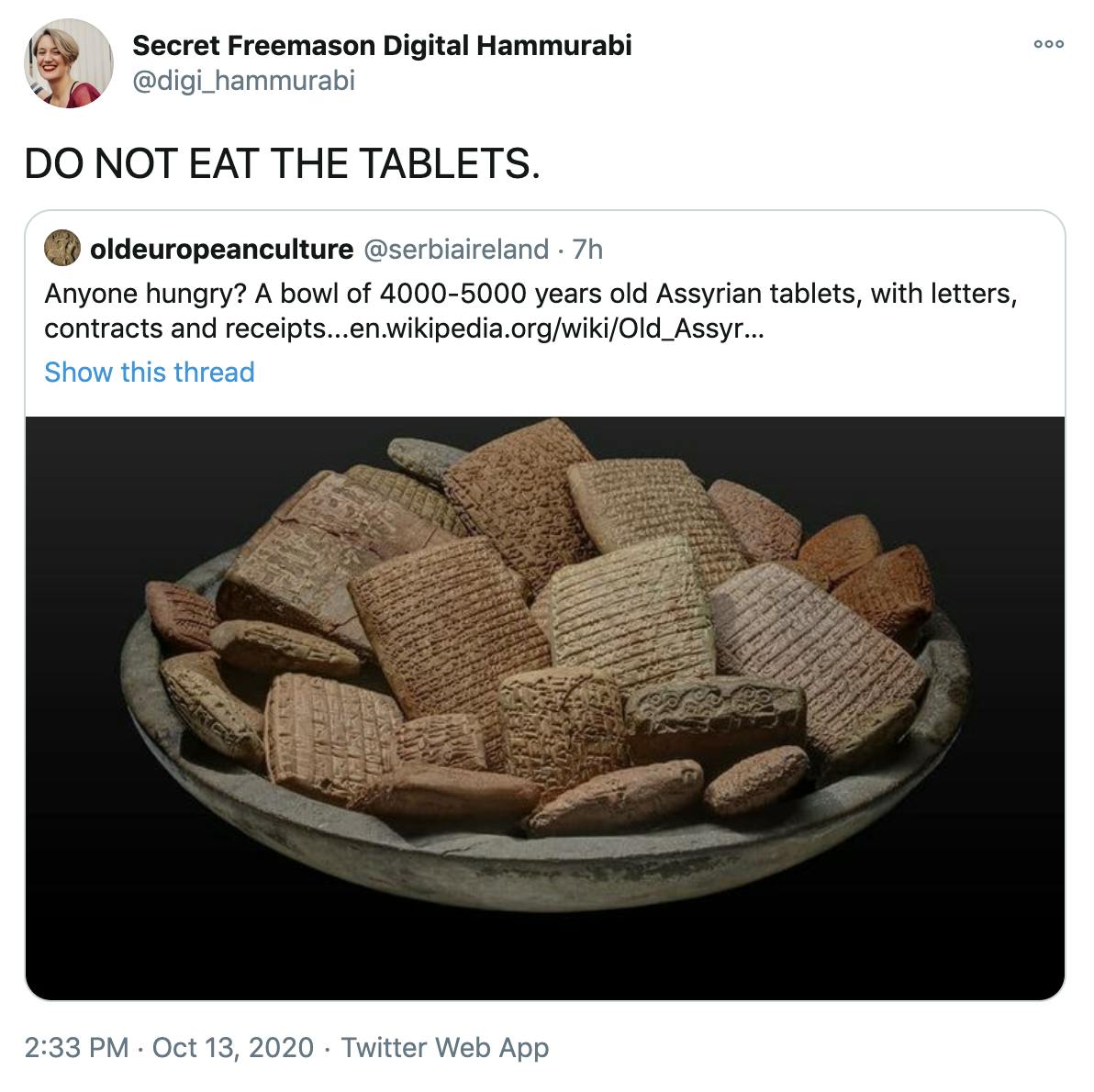 'DO NOT EAT THE TABLETS.' embed of original tweet