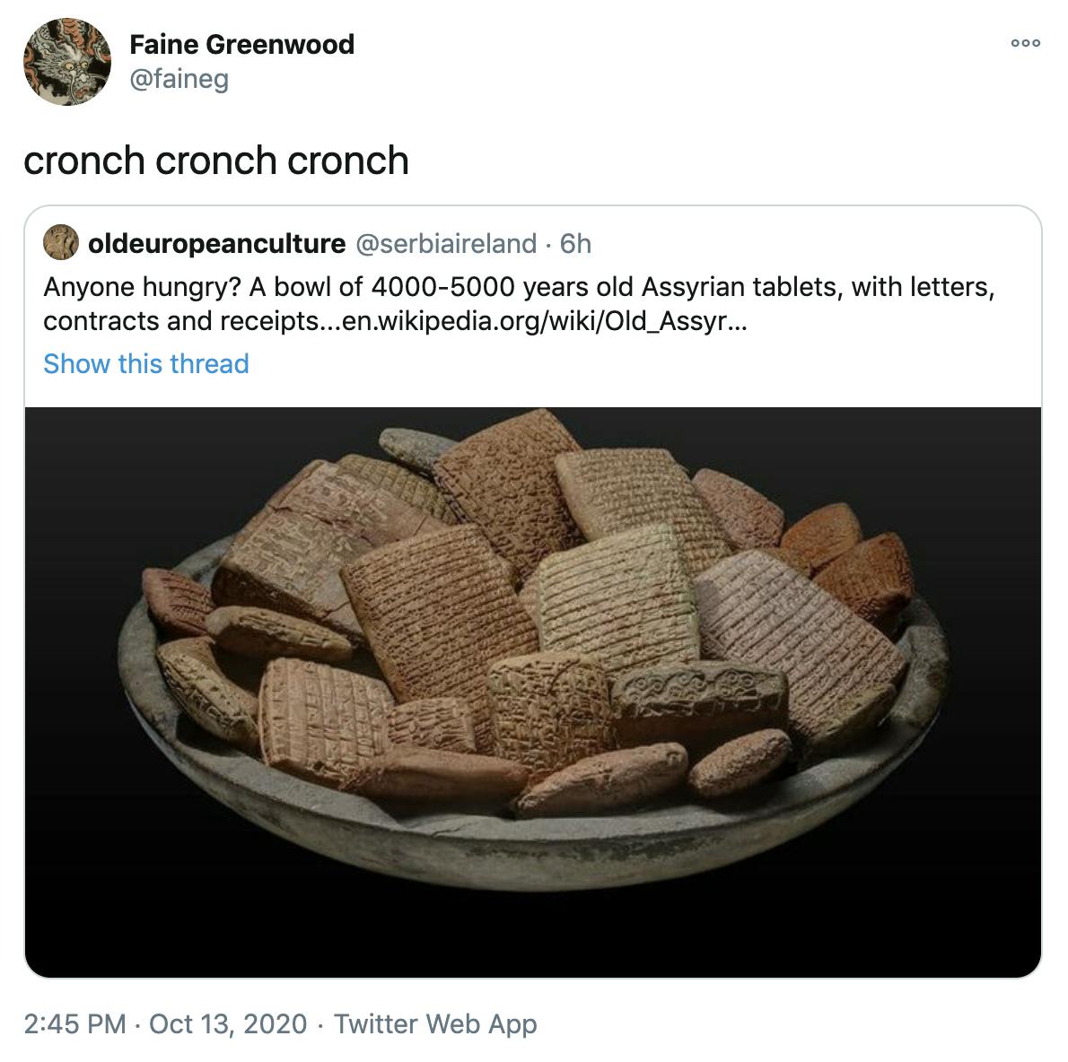 'cronch cronch cronch' embed of original tweet
