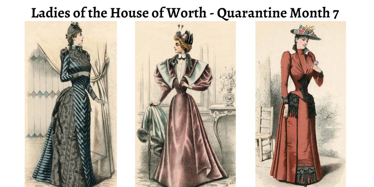 Ladies of the House of Worth Quarantine edition, headshots of three women in period clothing