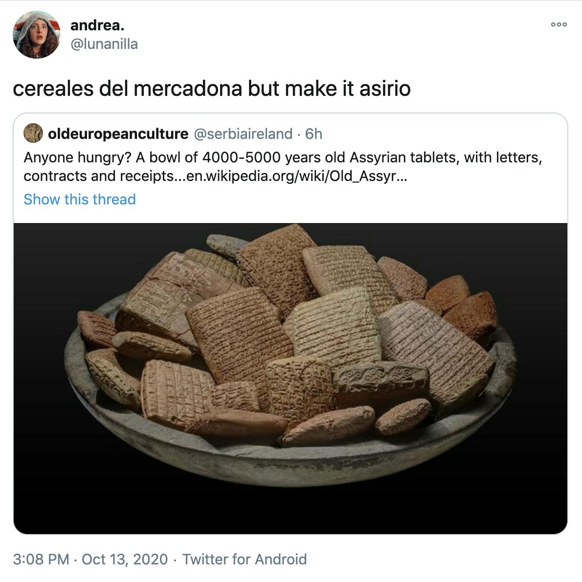 'cereales del mercadona but make it asirio' embed of original tweet