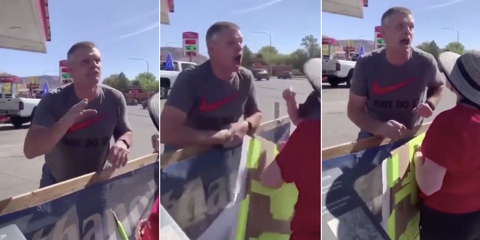 Trump supporter coughs on BLM protesters
