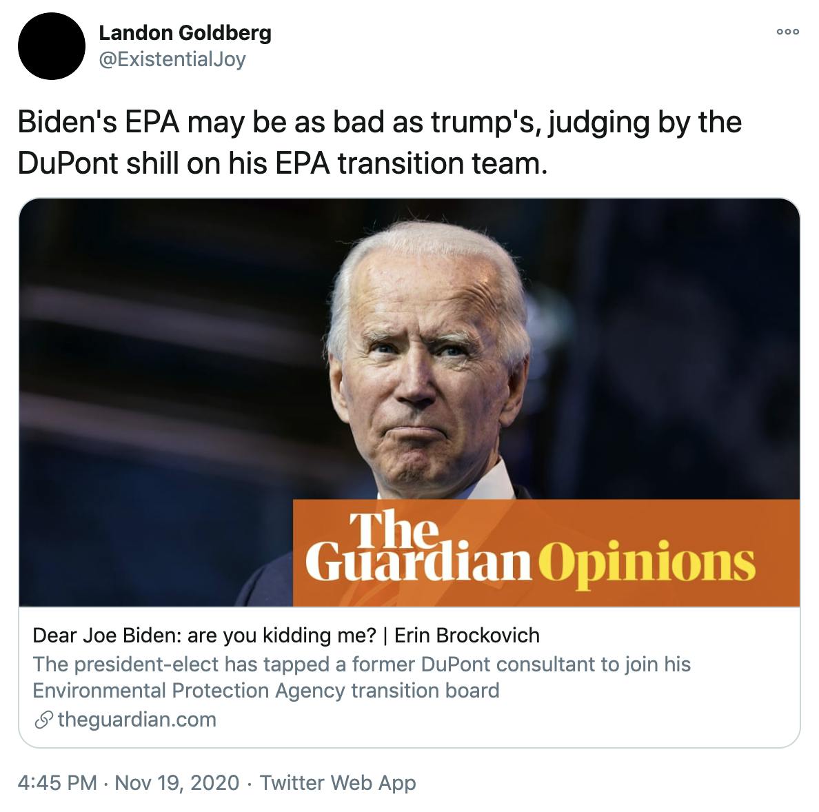 Biden's EPA may be as bad as trump's, judging by the DuPont shill on his EPA transition team.