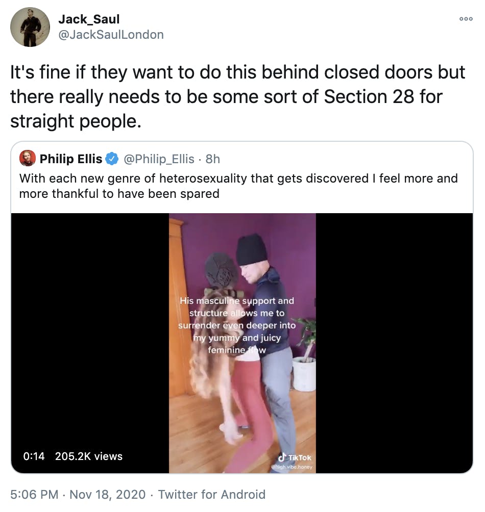 It's fine if they want to do this behind closed doors but there really needs to be some sort of Section 28 for straight people.