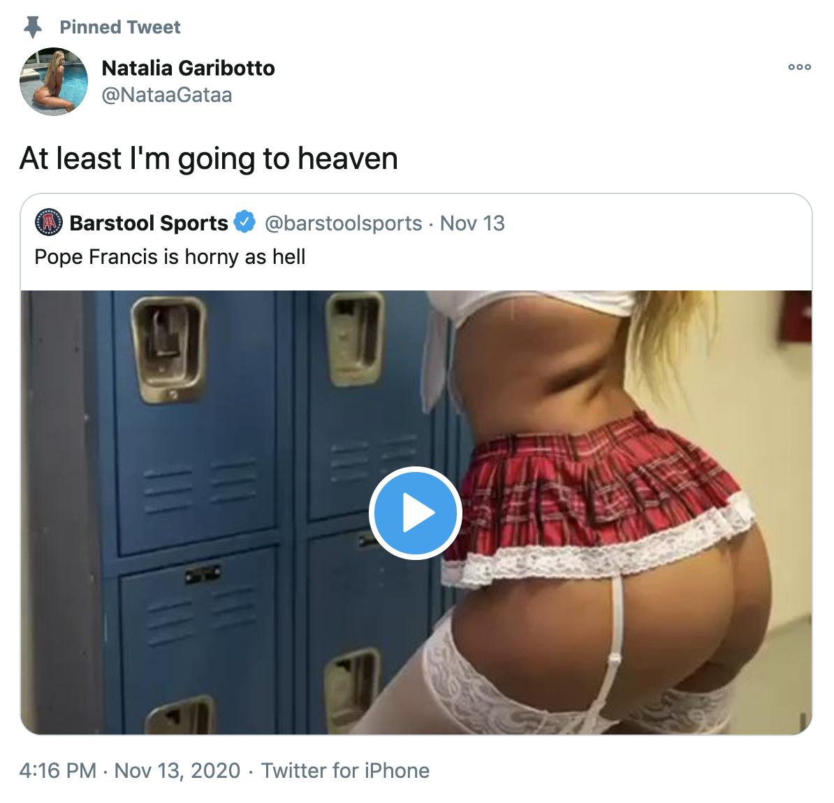 'At least I'm going to heaven' Embedded tweet featuring the bar stool sports video about it