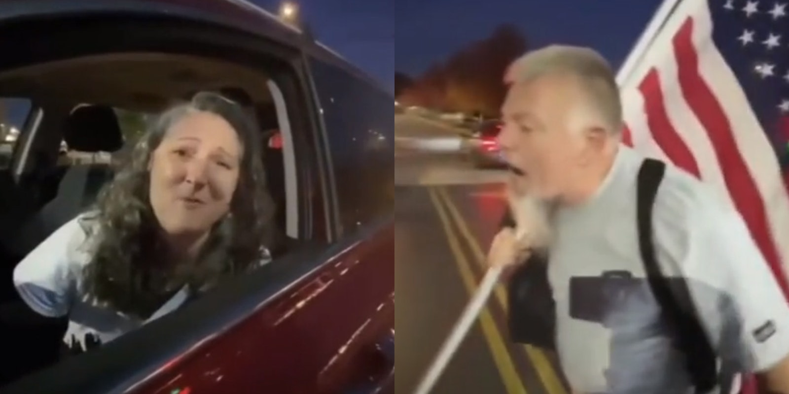 armed trump supporter yells at woman