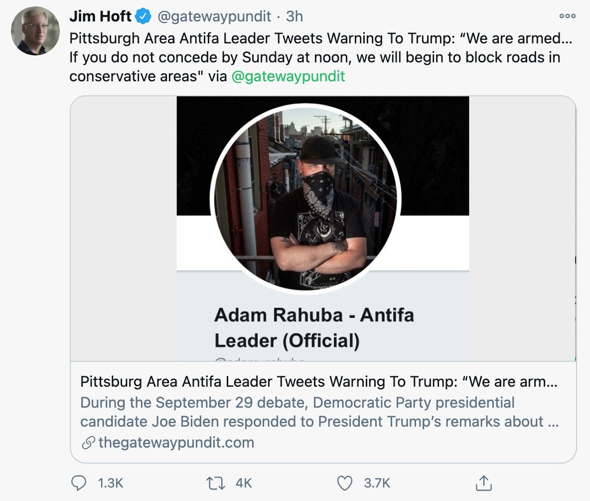 A tweet from Gateway Pundit founder Jim Hoft