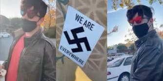 A man placing Nazi stickers around California
