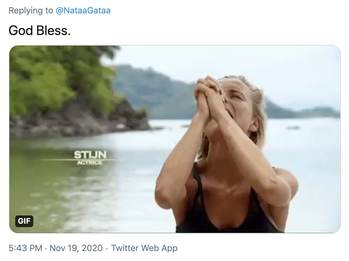 'God Bless' image of a white woman praying in front of a lake