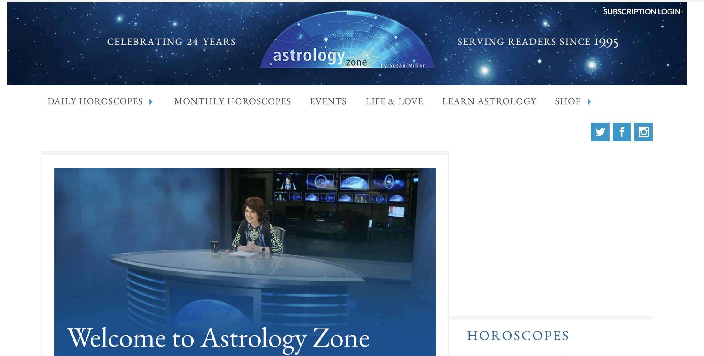 Screenshot of the AstrologyZone homepage, showcasing all the astrology reports offered on the site.