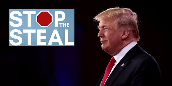 Donald Trump next to the 'Stop The Steal' logo