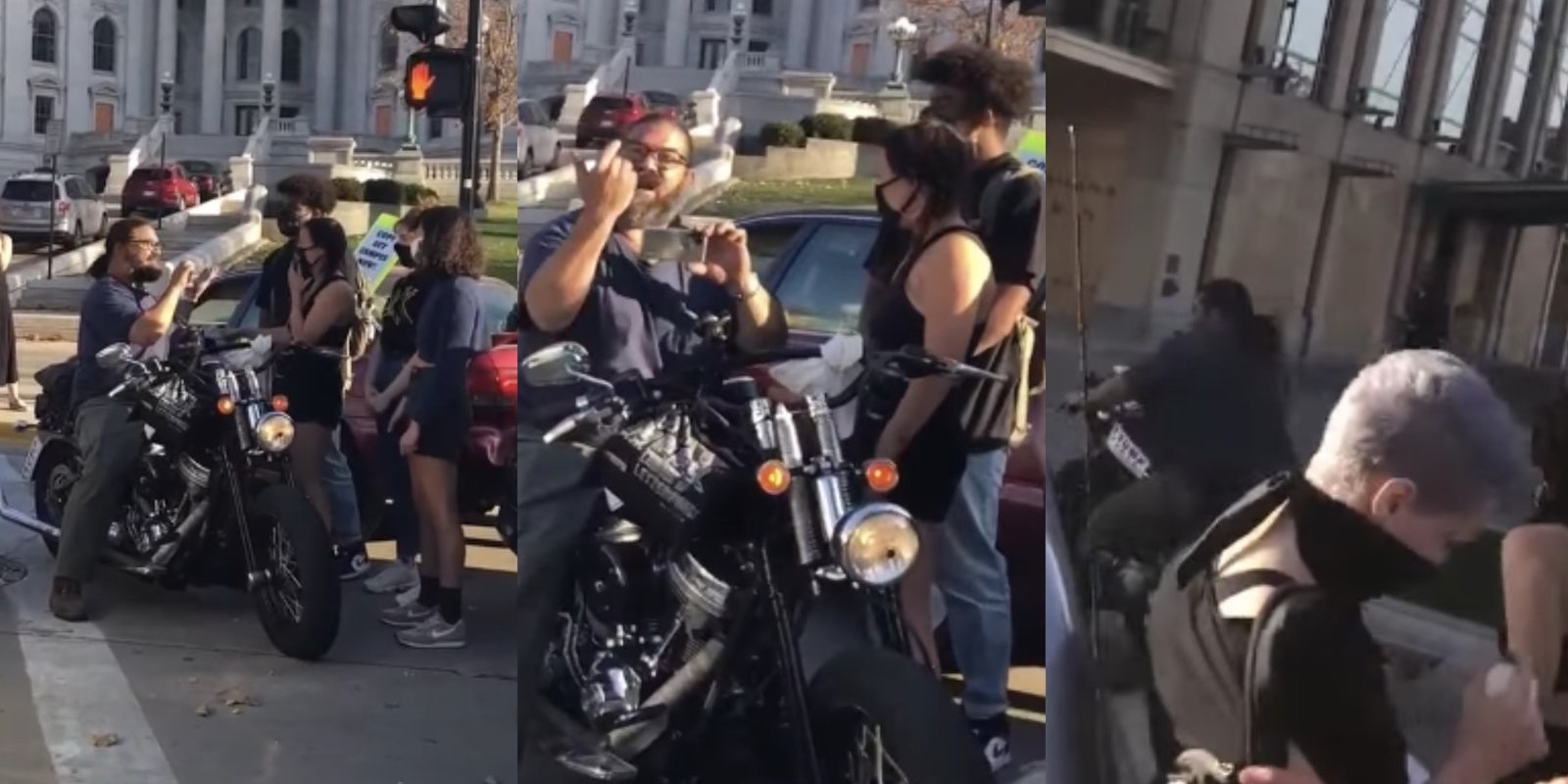 Trump supporter drives through protesters on motorcycle