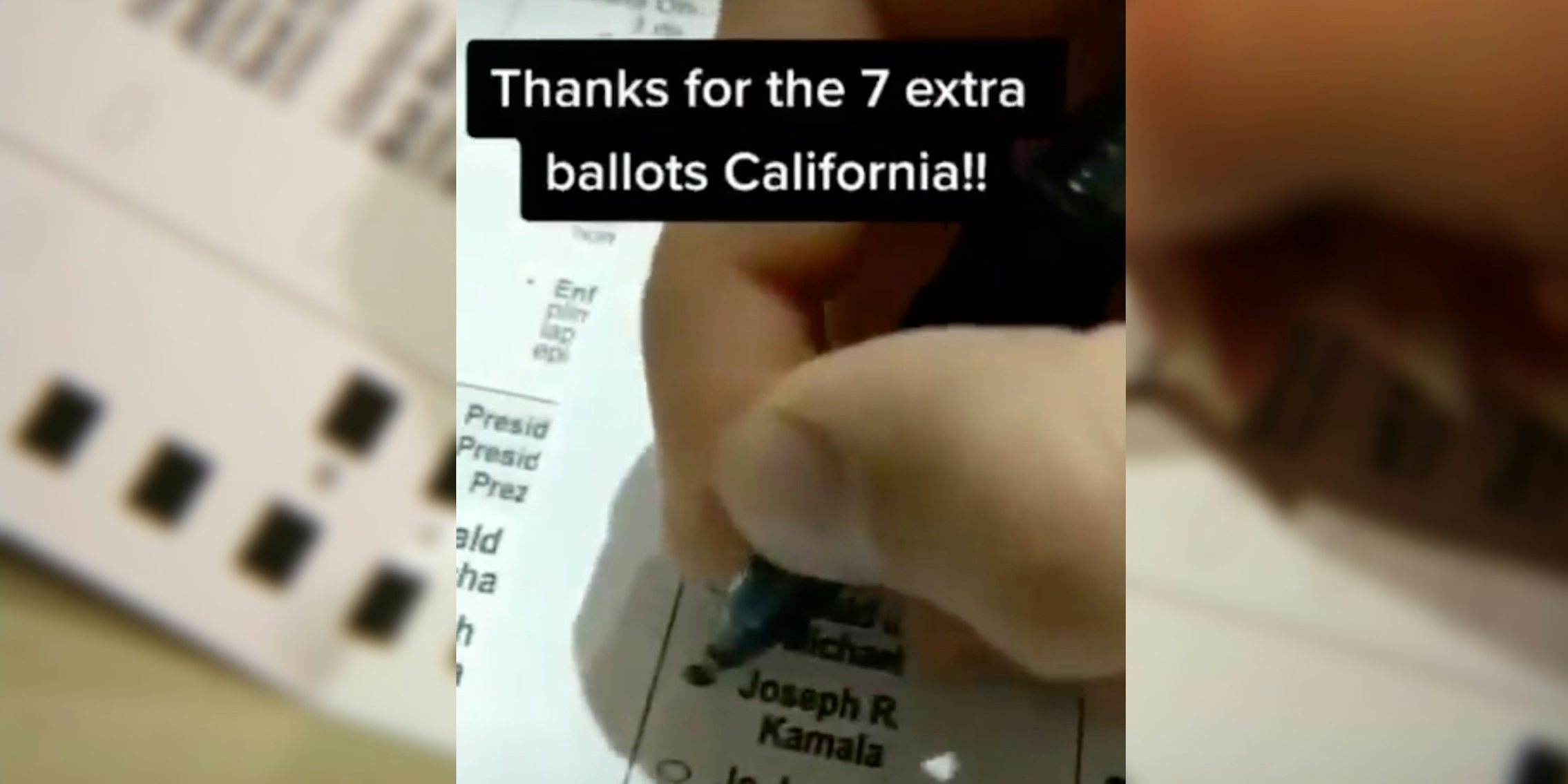 A TikTok video of someone filling out ballots