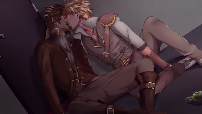 A gay sex scene from Chasing the Stars, a popular boys' love adult Steam game.