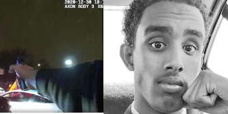 (L) Bodycam footage shows cop pointing his gun at Dolal Idd moments before fatally shooting him (R) Dolal Idd
