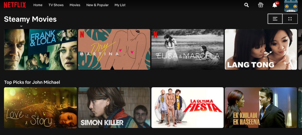 netflix steamy movies section