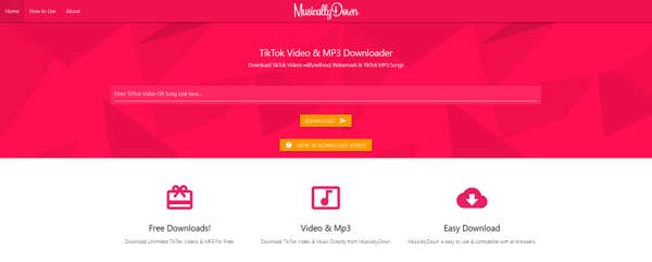 A screenshot of MusicallyDown. You can use the site to download TikTok videos.