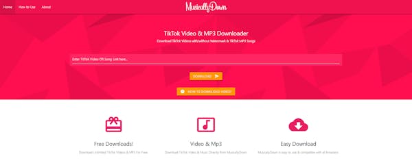 A screenshot of MusicallyDown. You can use the site to download TikTok videos.
