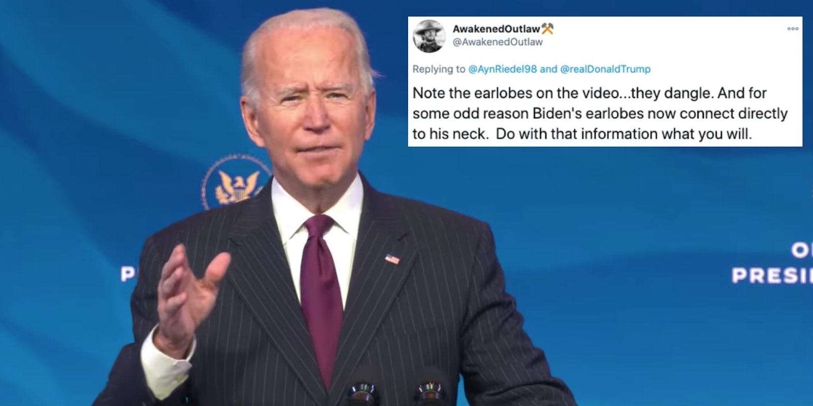 Joe Biden next to a tweet