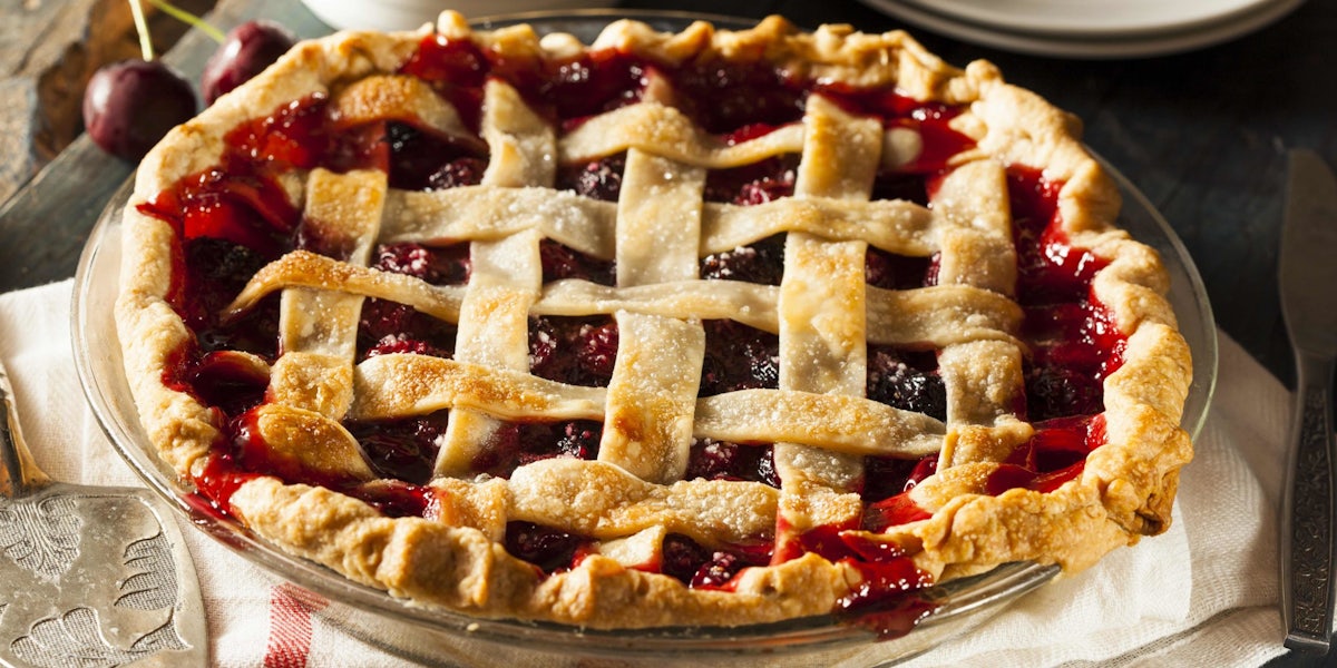 picture of cherry pie on table
