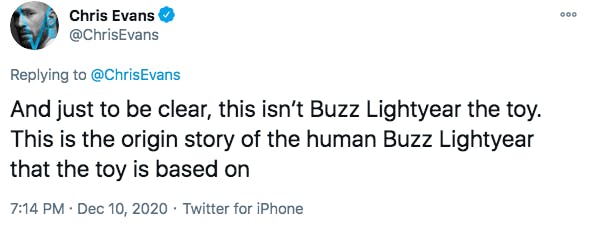 chris evans buzz lightyear tweet