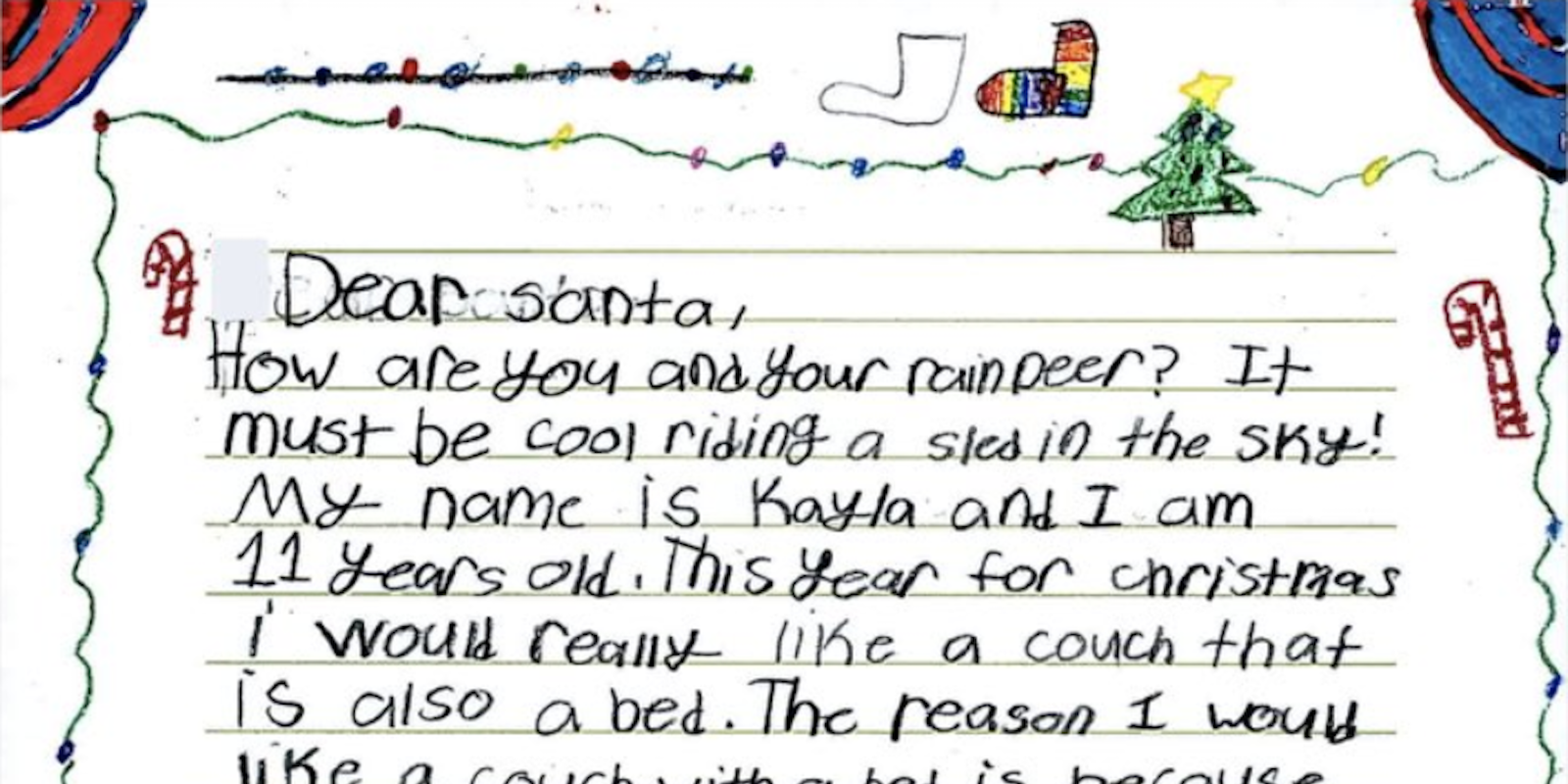 Image of a handwritten letter to Santa