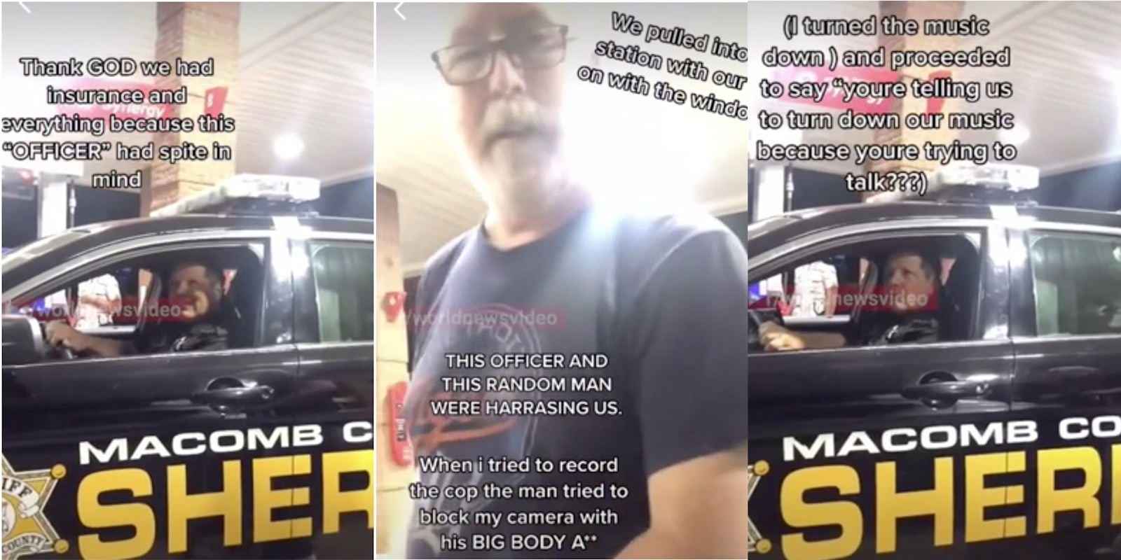 gas station confrontation two old men vs two young women