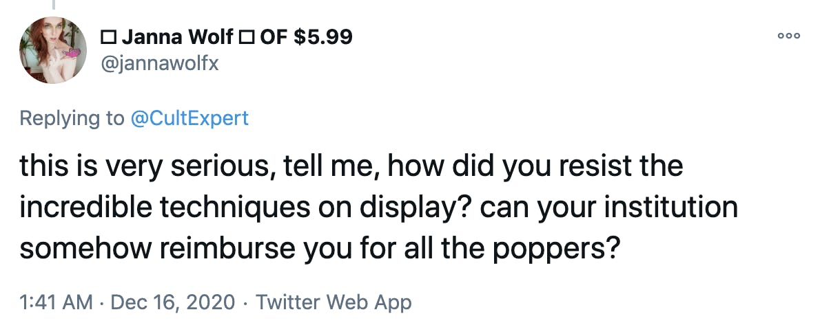 this is very serious, tell me, how did you resist the incredible techniques on display? can your institution somehow reimburse you for all the poppers?