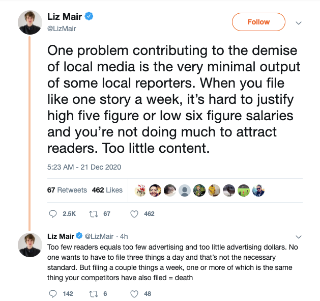 Liz Mair local media tweet ratioed