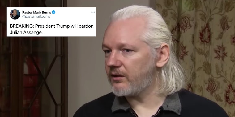 Julian Assange next to a tweet
