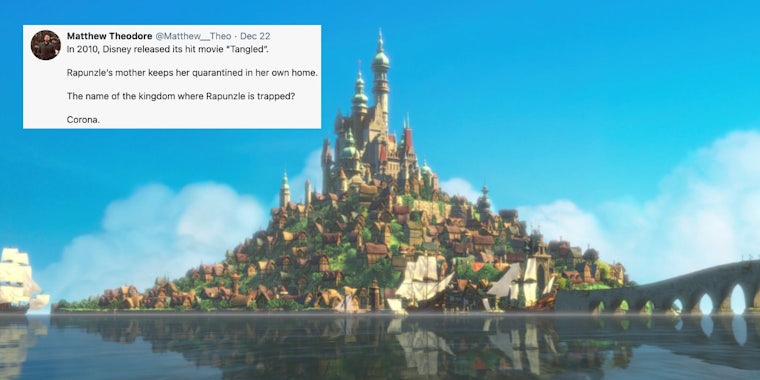 A tweet over the kingdom of Corona from Tangled