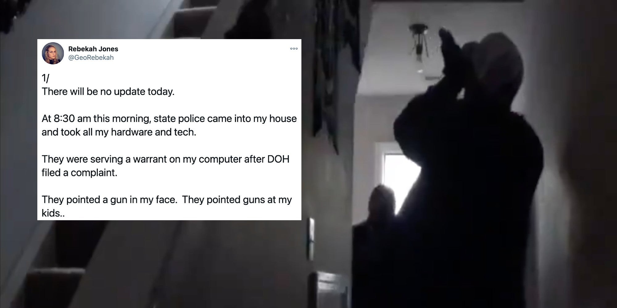 A tweet next to an armed law enforcement officer