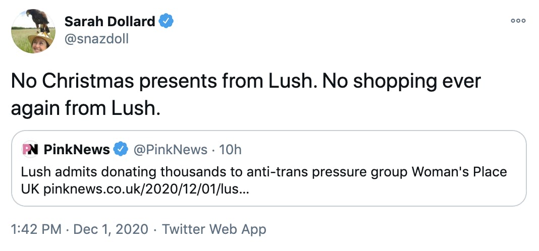 No Christmas presents from Lush. No shopping ever again from Lush.