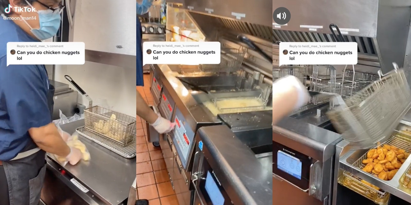 A TikTok video of a McDonald's employee making chicken nuggets