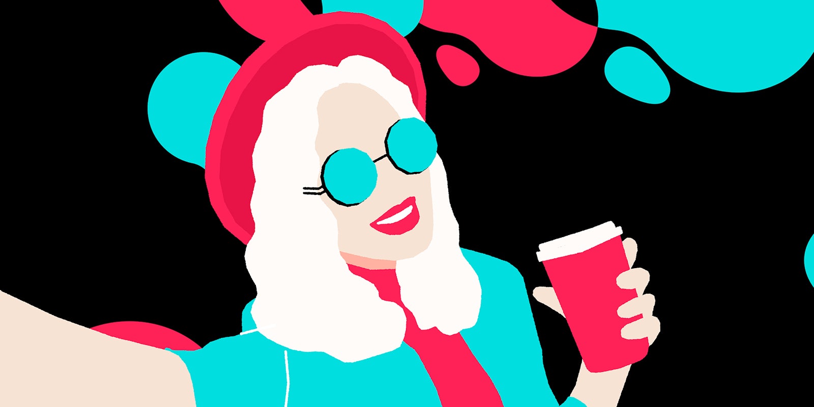 illustration of woman holding coffee taking a selfie