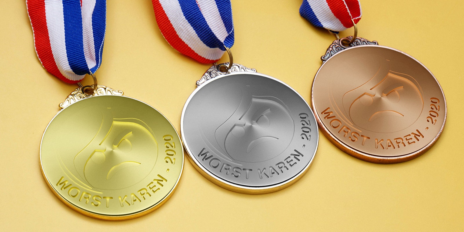 worst karen of 2020 awards in gold, silver, and bronze